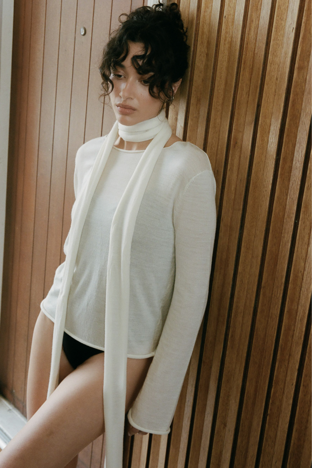 Light Weight Knit and Scarf - Cream
