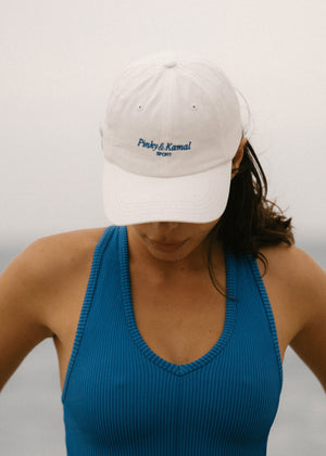 
                  
                    Load image into Gallery viewer, Pinky &amp;amp; Kamal Sport Logo Cap - Off white/ Blue
                  
                