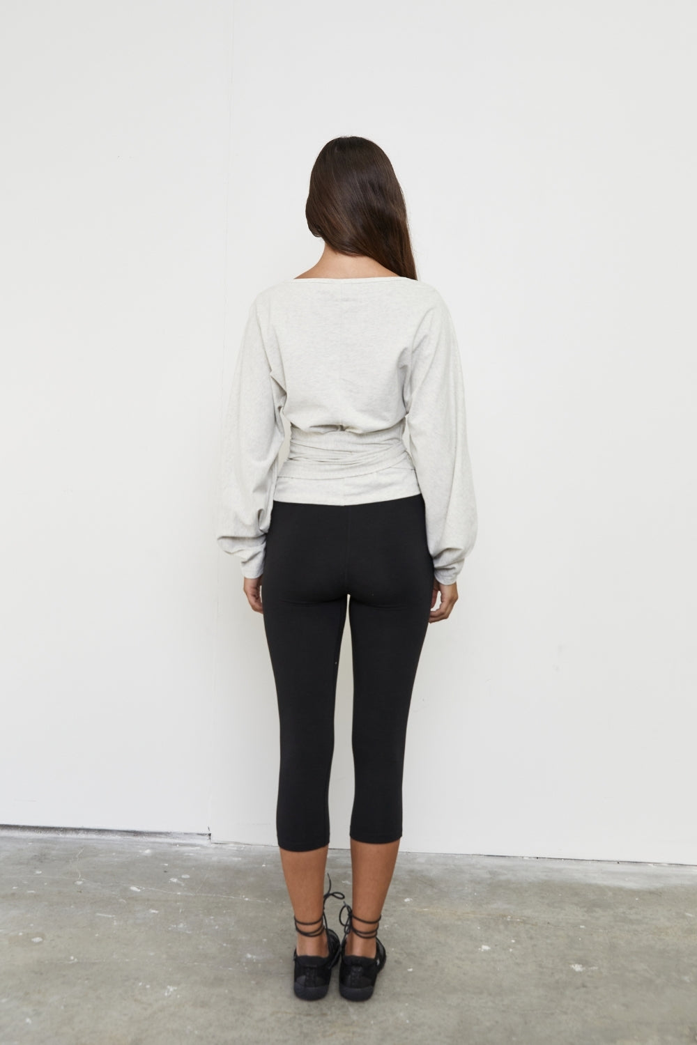 Waist Wrap Long Sleeve Top - Grey Marle
