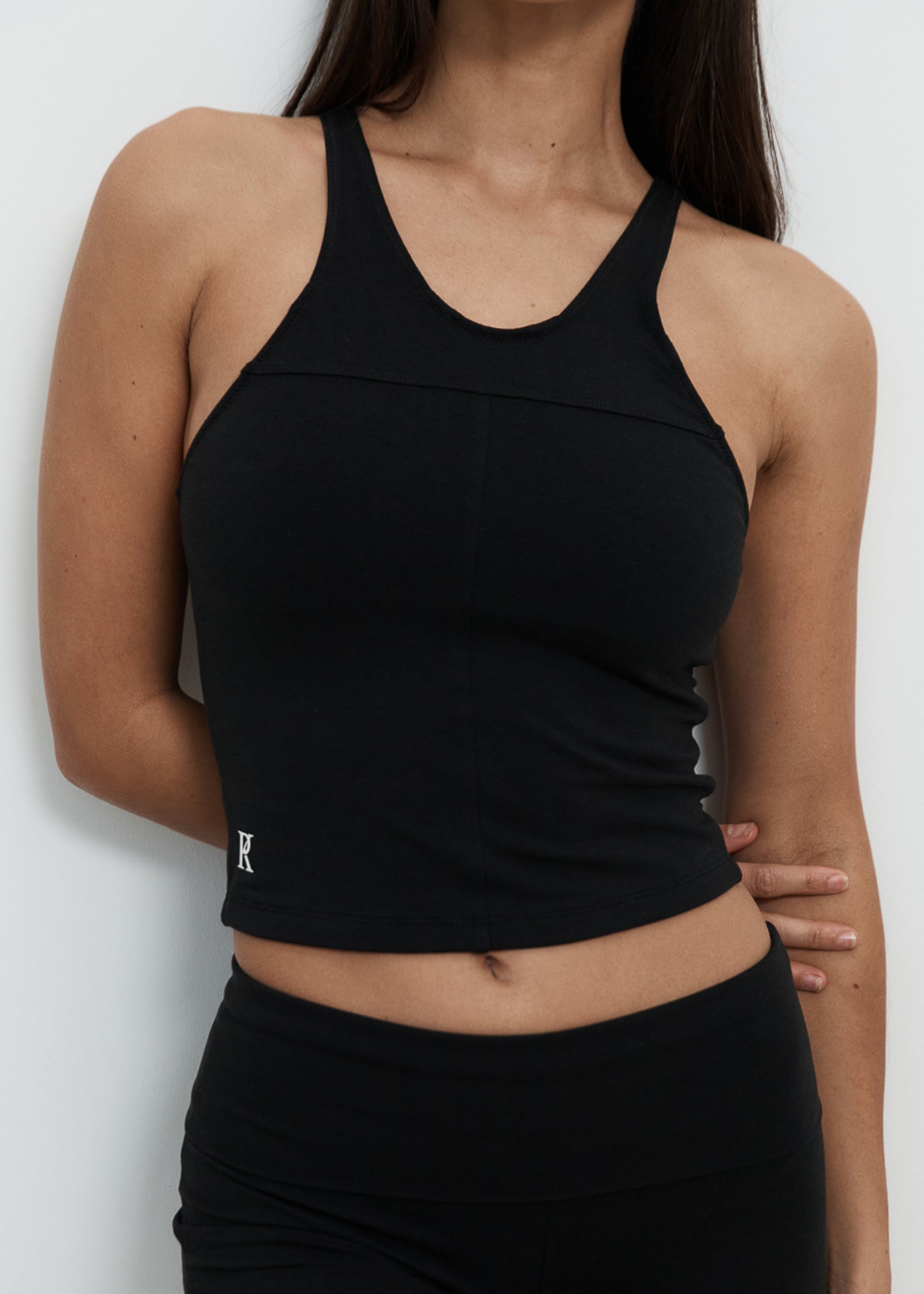 Yoga Tops - High Neck Racer - Black