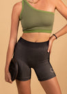 Fine Ribbed Biker Short - Black/Beige