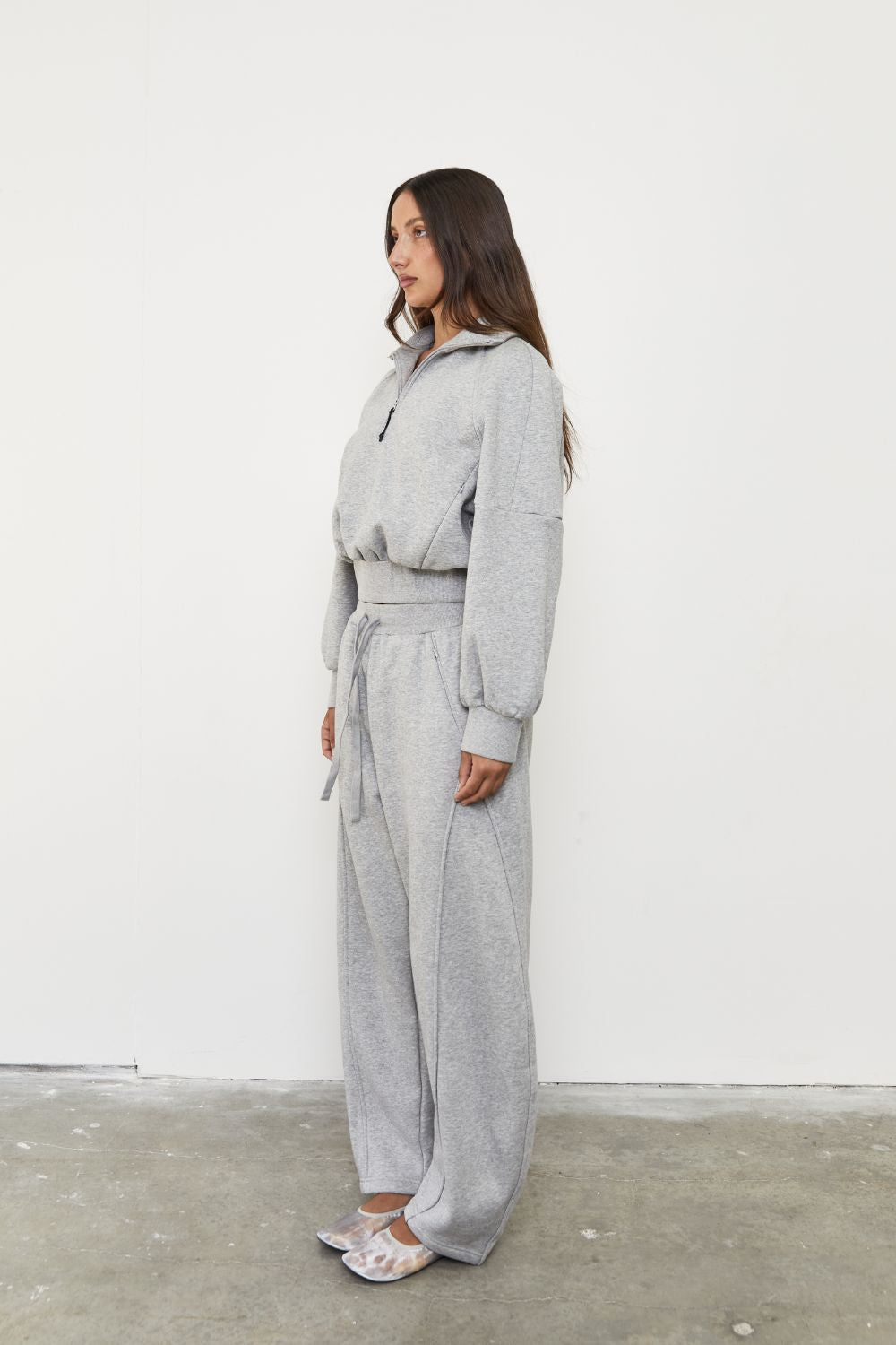 Quarter Zip Fleece Sweater - Grey Marle