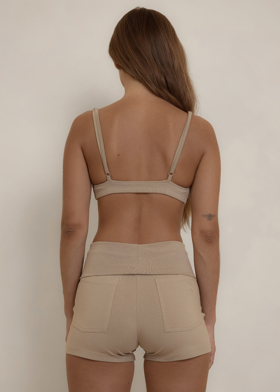 The Fold Over Mini Short - Taupe - Organic Cotton/Bamboo