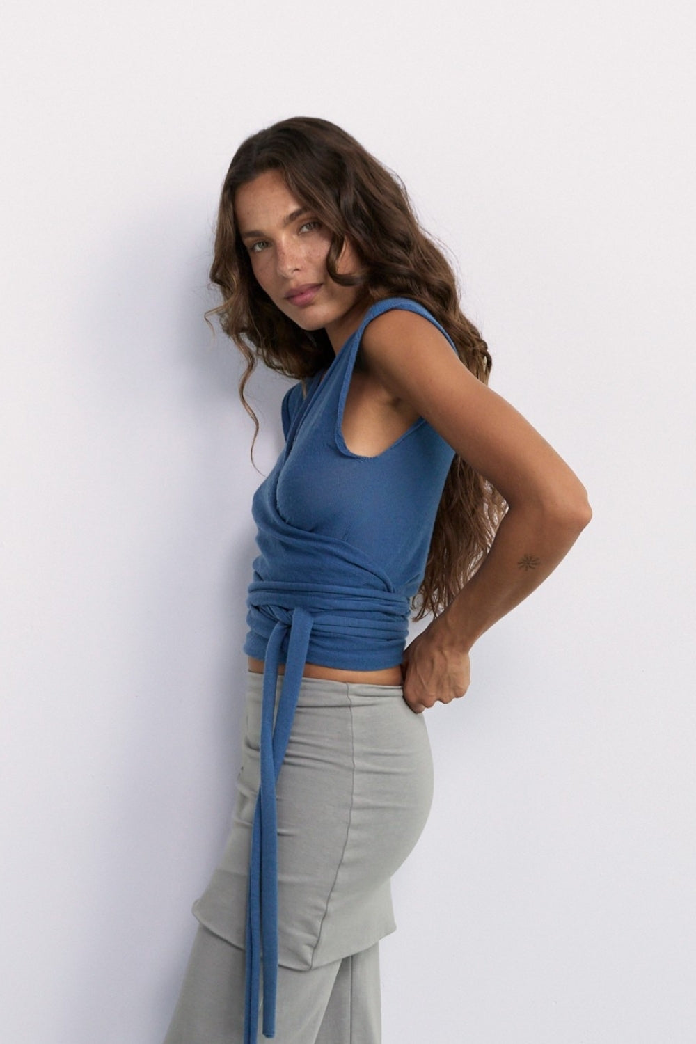 Light Merino Knit Wrap - Mid Blue