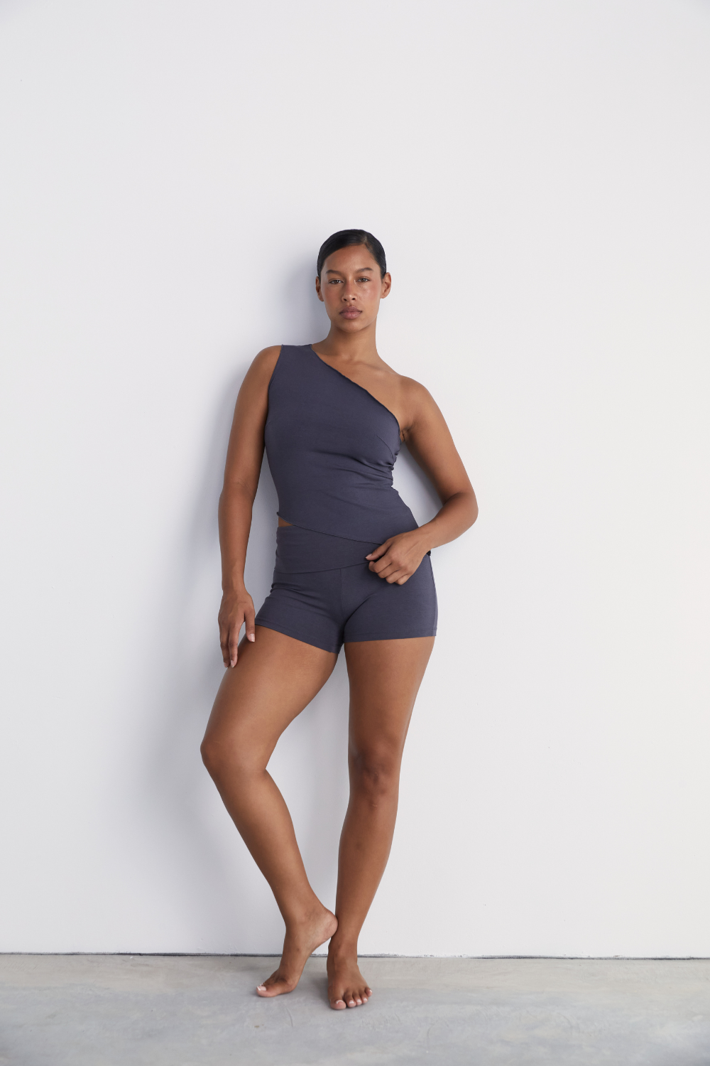 One Shoulder Asym Hem Tank - Slate