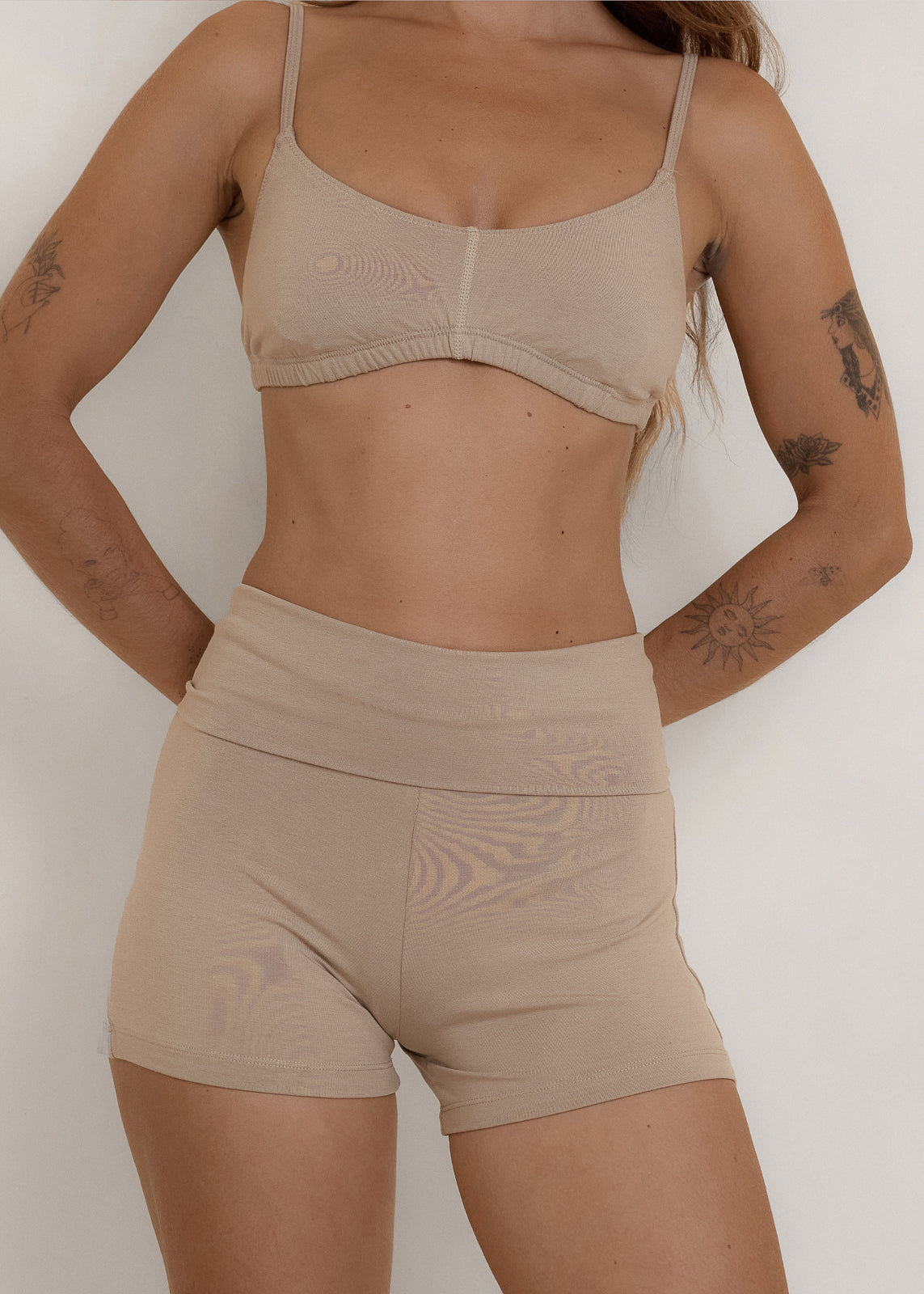 The Fold Over Mini Short - Taupe - Organic Cotton/Bamboo