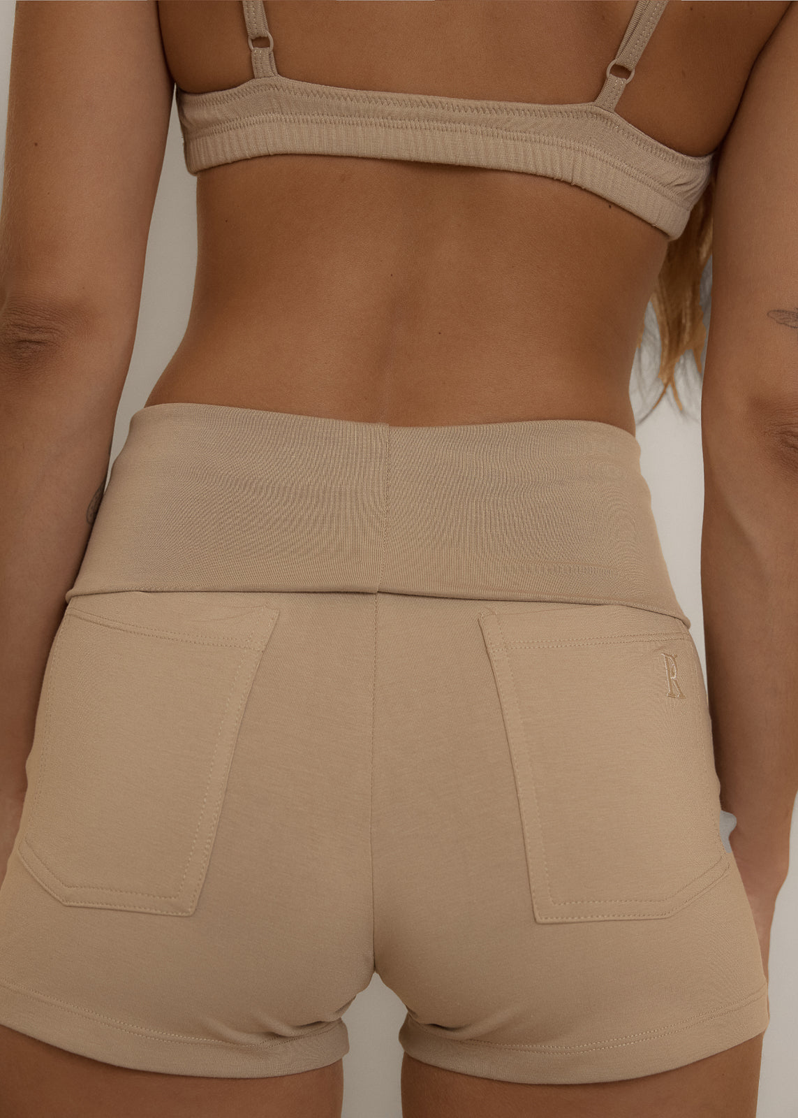 The Fold Over Mini Short - Taupe - Organic Cotton/Bamboo