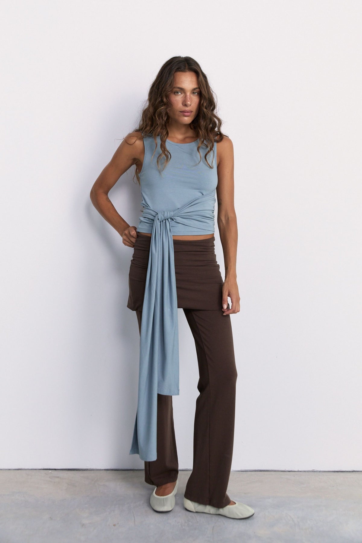 Belted Wrap Around Tank - Washed Blue