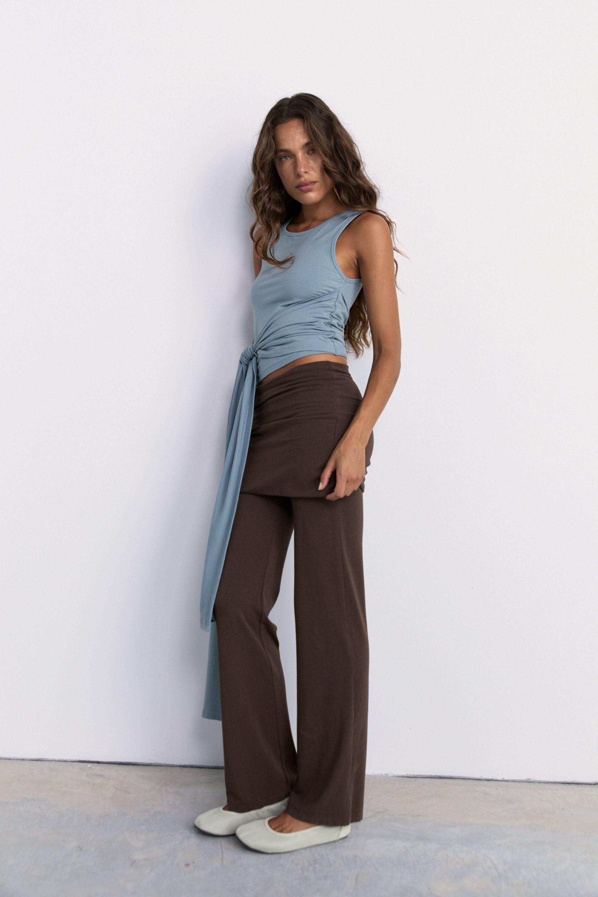 Belted Wrap Around Tank - Washed Blue
