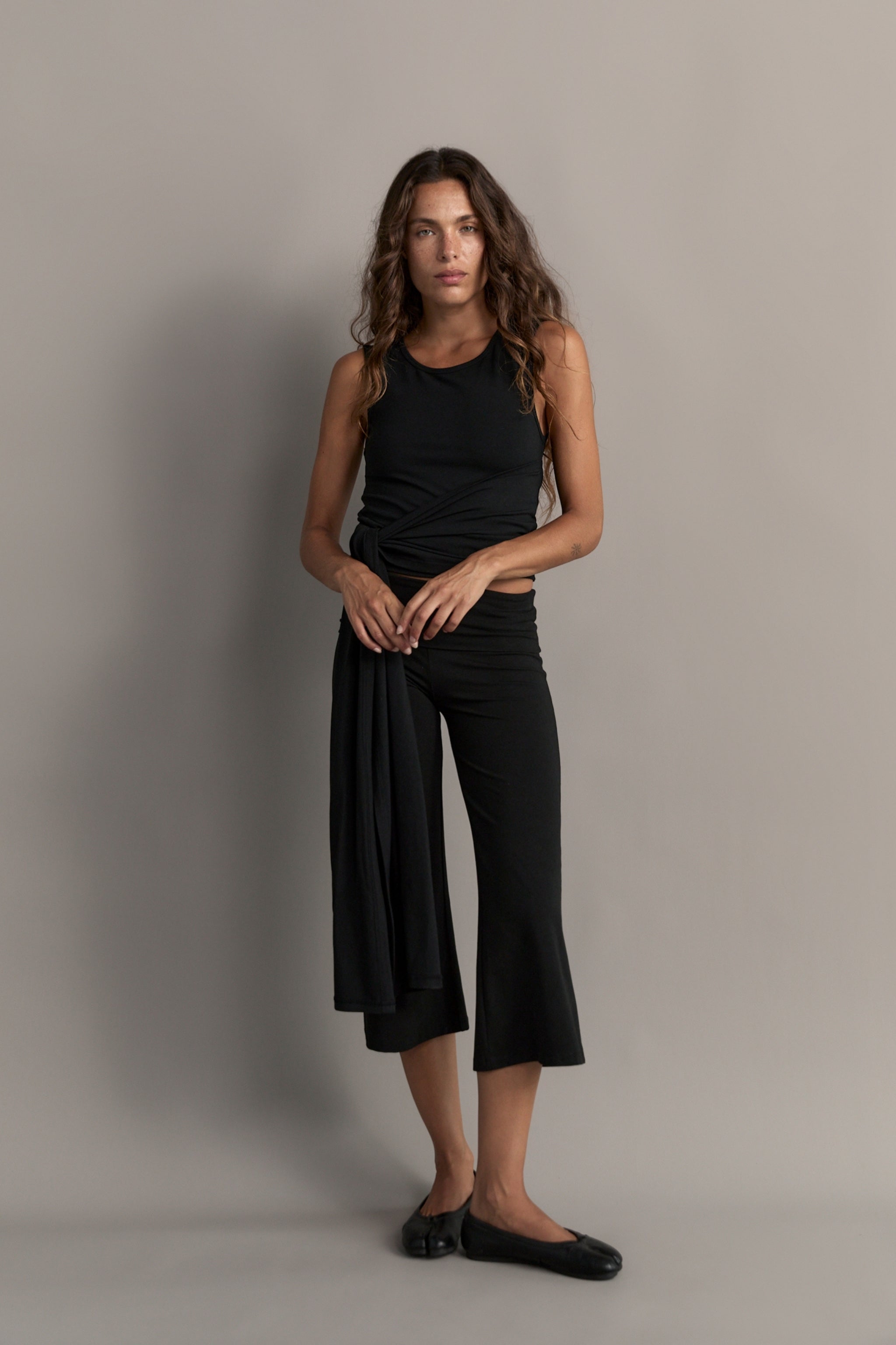 Belted Wrap Around Tank - Black