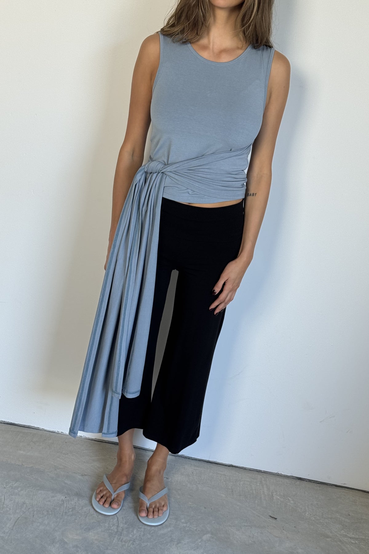 Belted Wrap Around Tank - Washed Blue