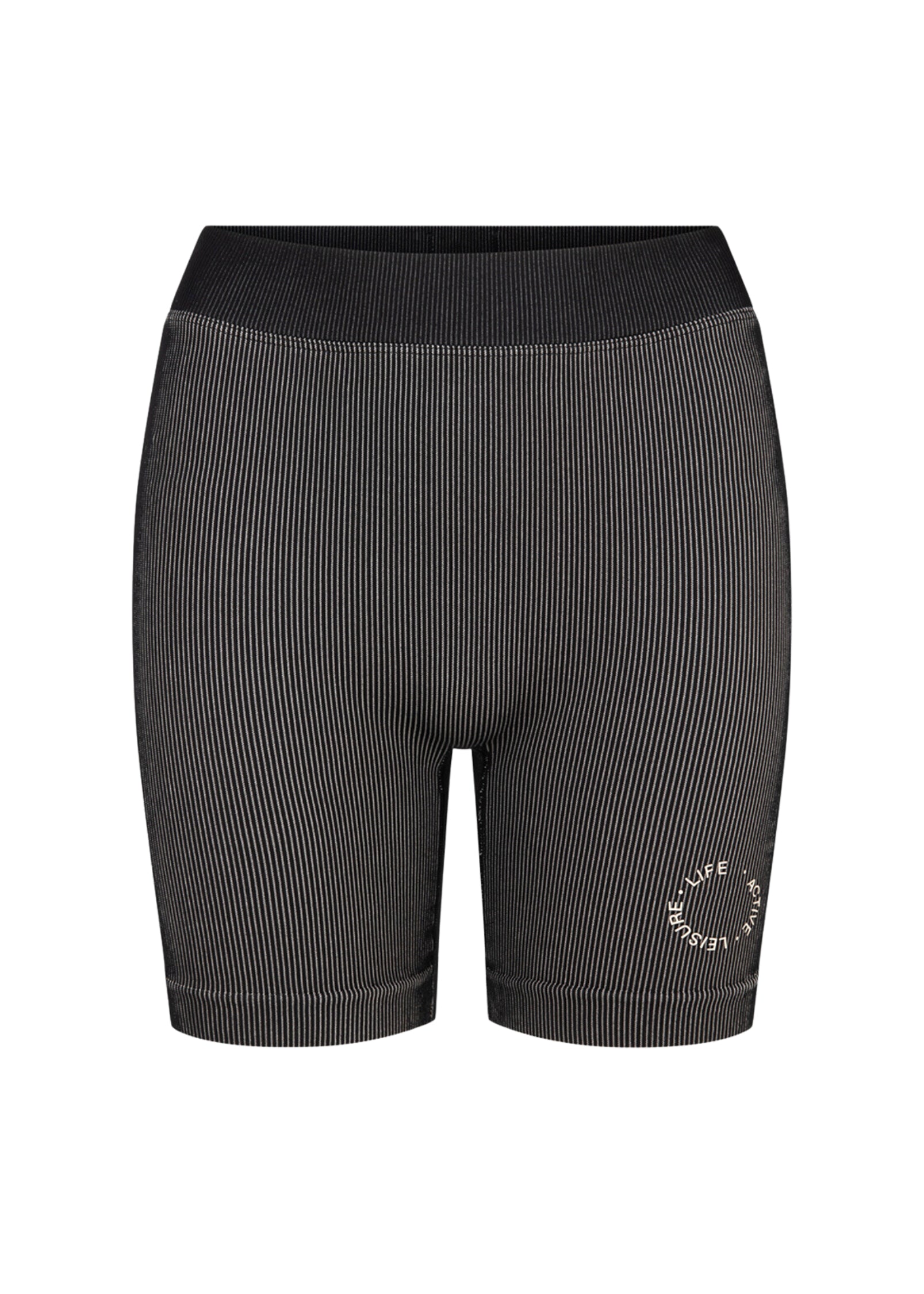 Fine Ribbed Biker Short - Black/Beige