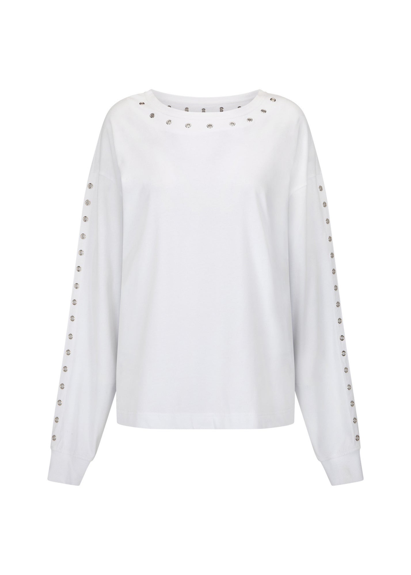 Long Sleeve Eyelet Top - White