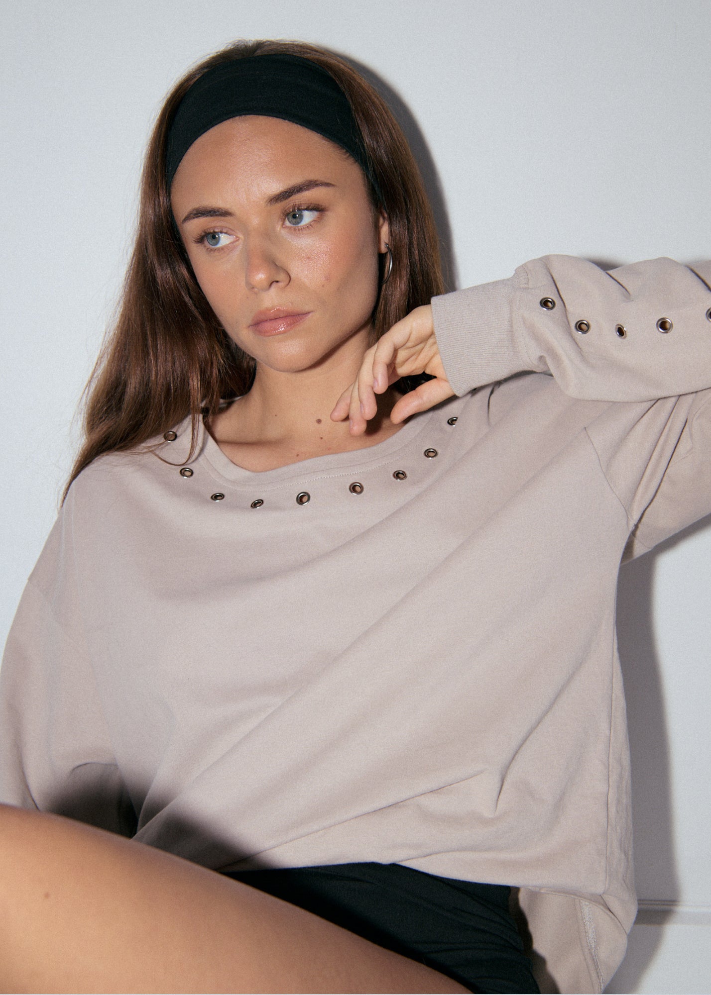 Long Sleeve Eyelet Top - Graphite