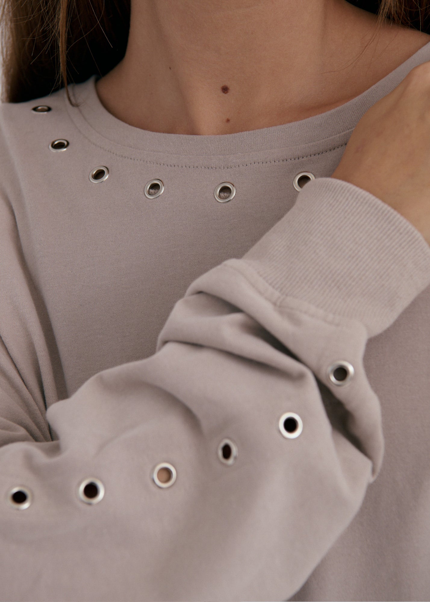 Long Sleeve Eyelet Top - Graphite