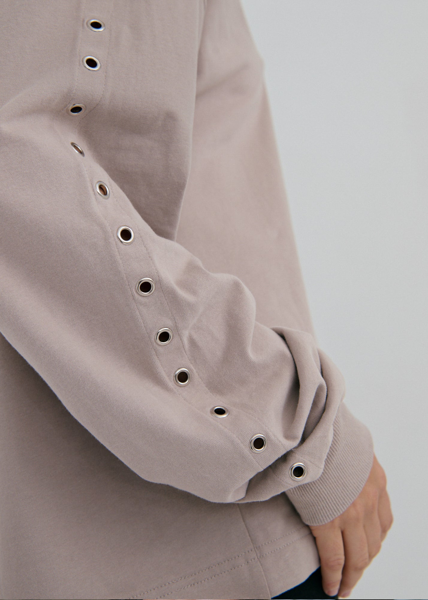 Long Sleeve Eyelet Top - Graphite