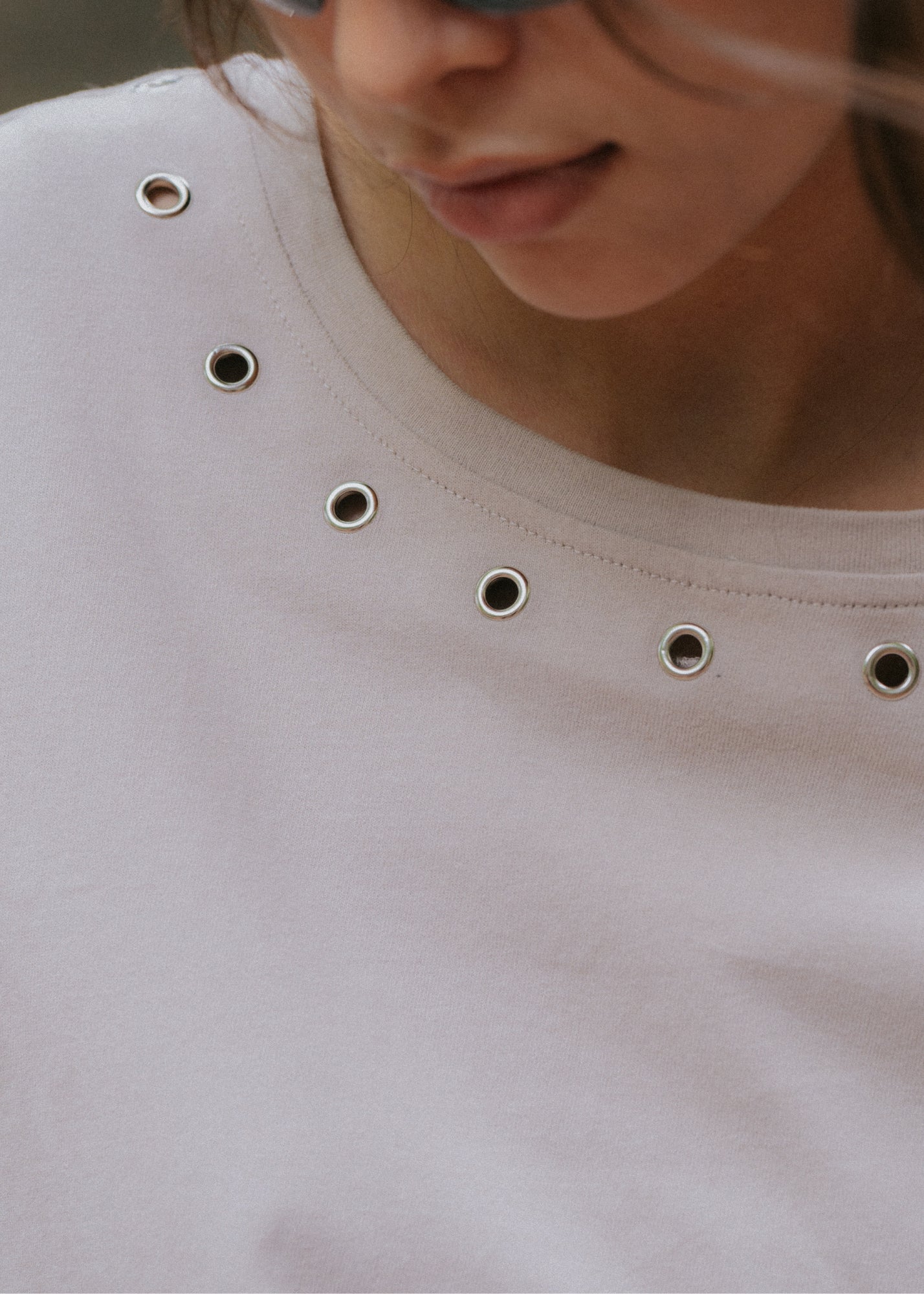 Long Sleeve Eyelet Top - Graphite