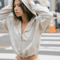 Cropped Zipper Hoodie - Grey Marle