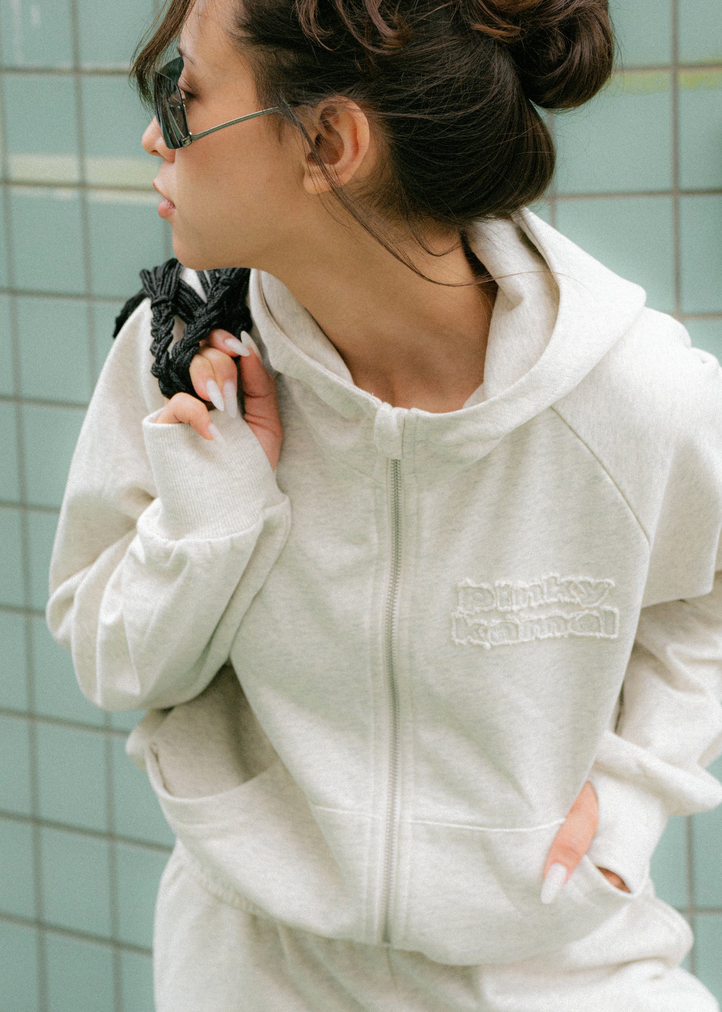 Cropped Zipper Hoodie - Grey Marle