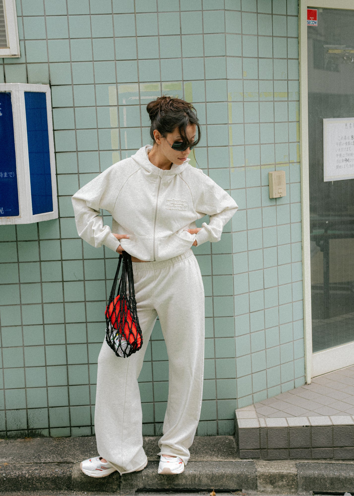 Cropped Zipper Hoodie - Grey Marle