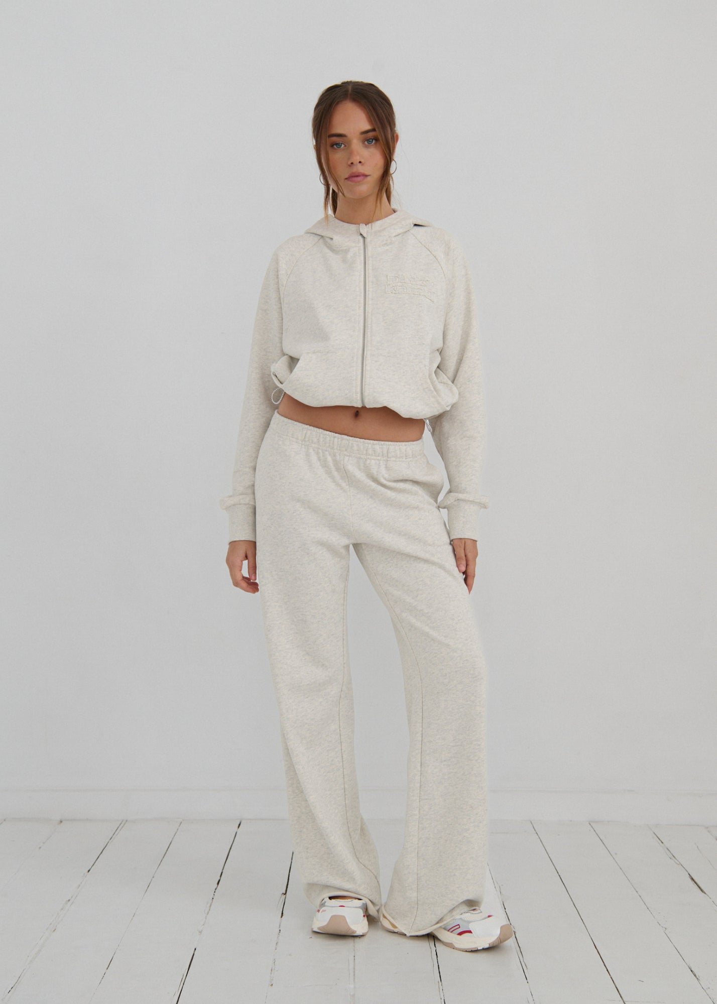 Cropped Zipper Hoodie - Grey Marle