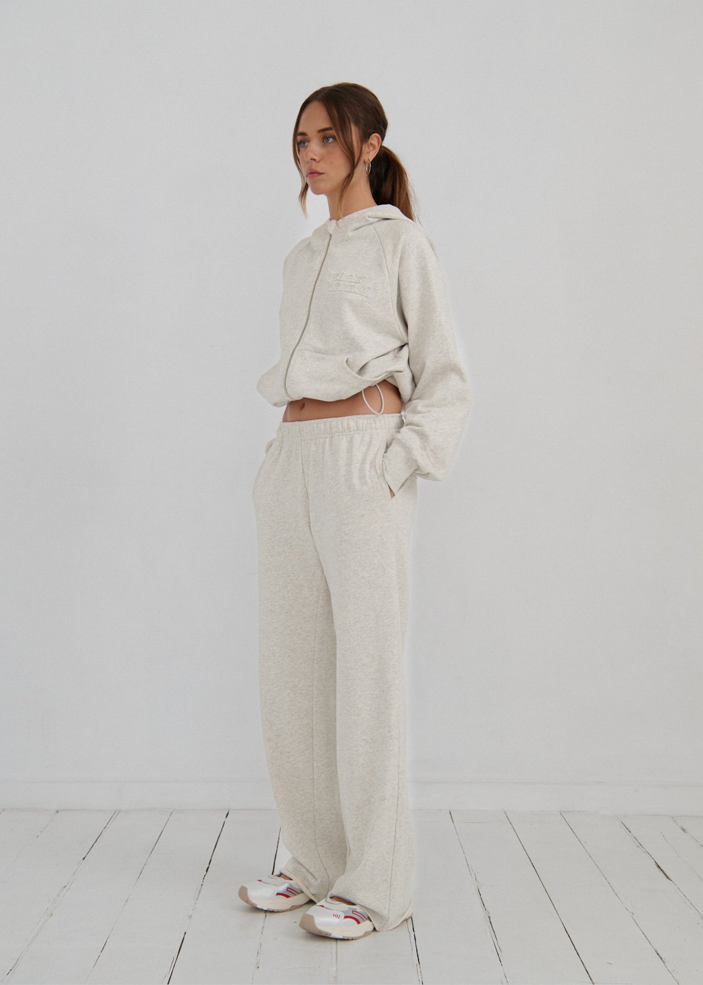 Cropped Zipper Hoodie - Grey Marle