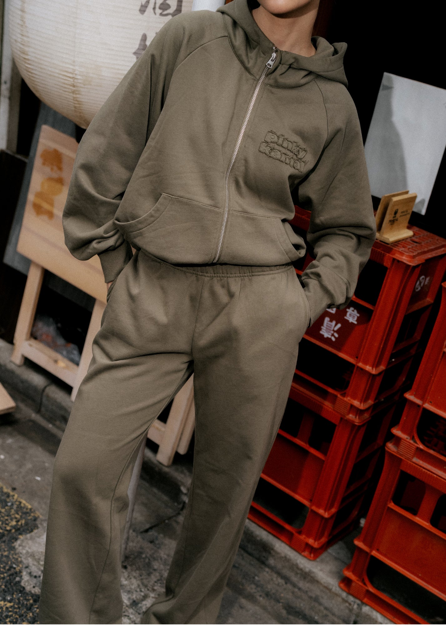 Cropped Zipper Hoodie - Khaki