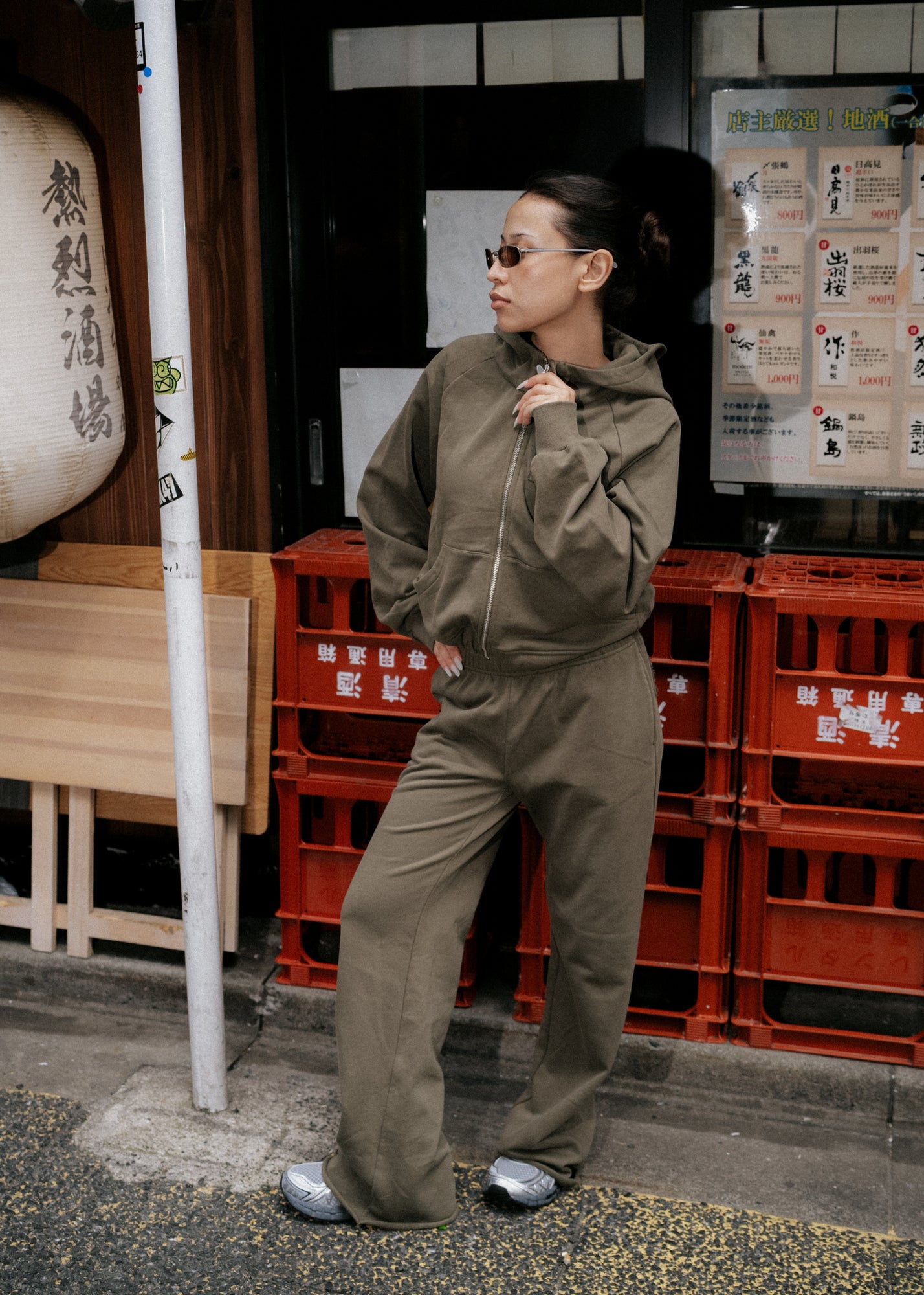 Cropped Zipper Hoodie - Khaki