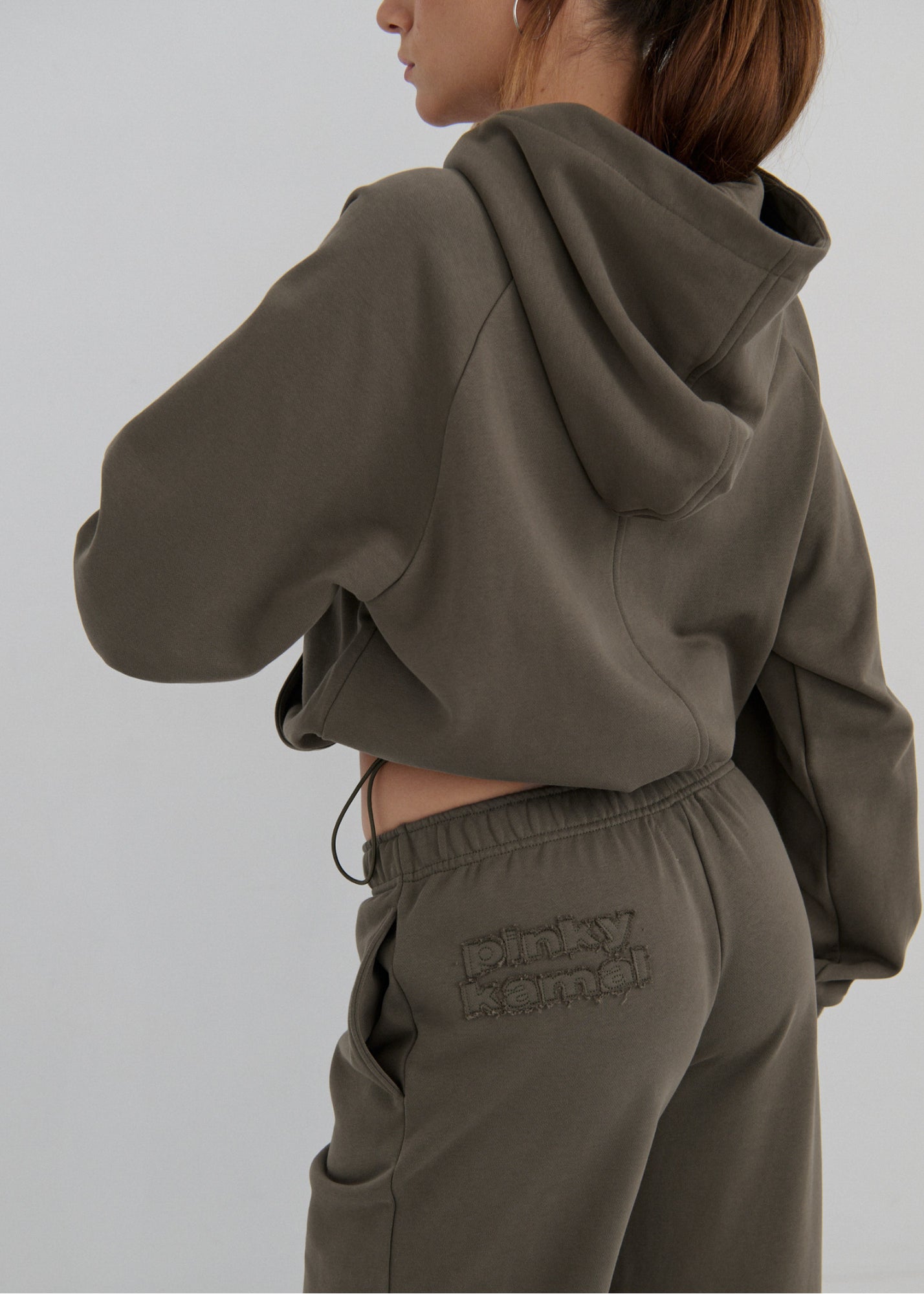 Cropped Zipper Hoodie - Khaki