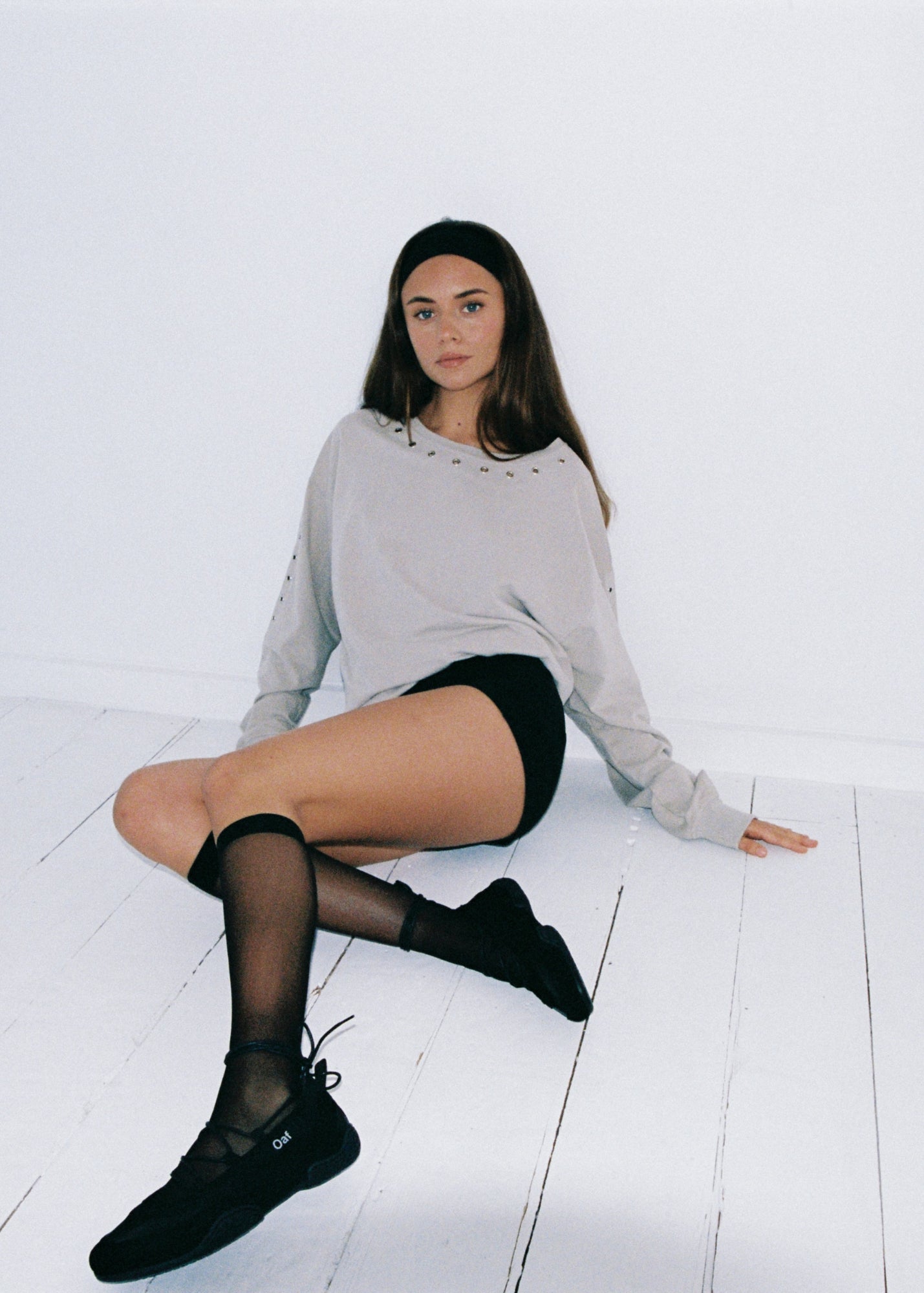 Long Sleeve Eyelet Top - Graphite