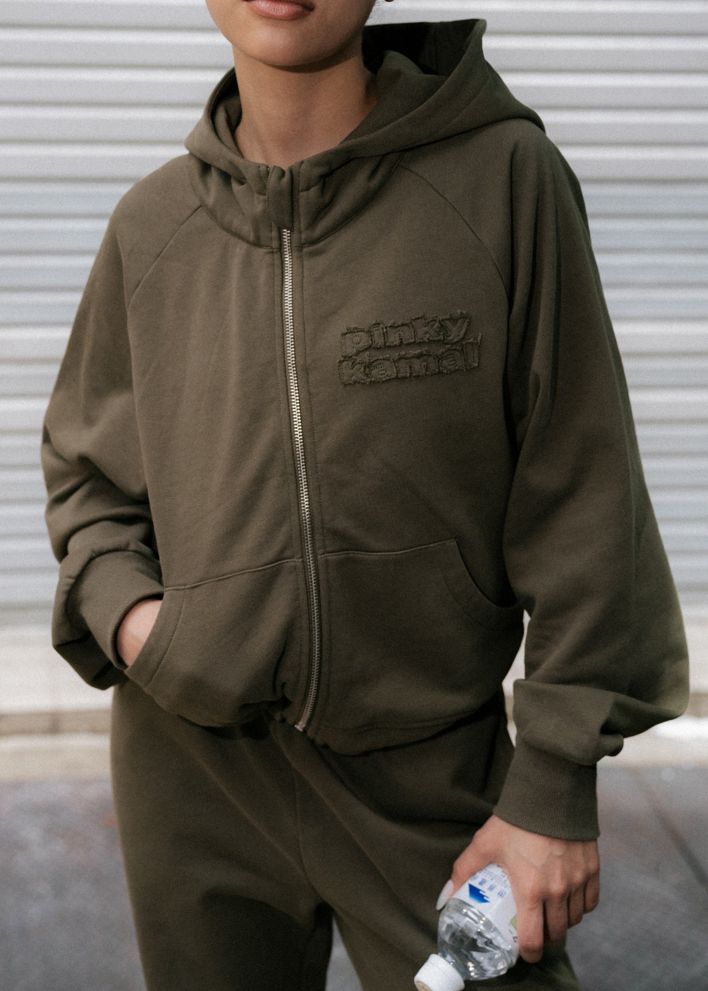 Cropped Zipper Hoodie - Khaki