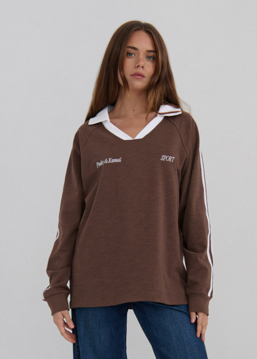 Long Sleeve Sport Jersey - Brown/White