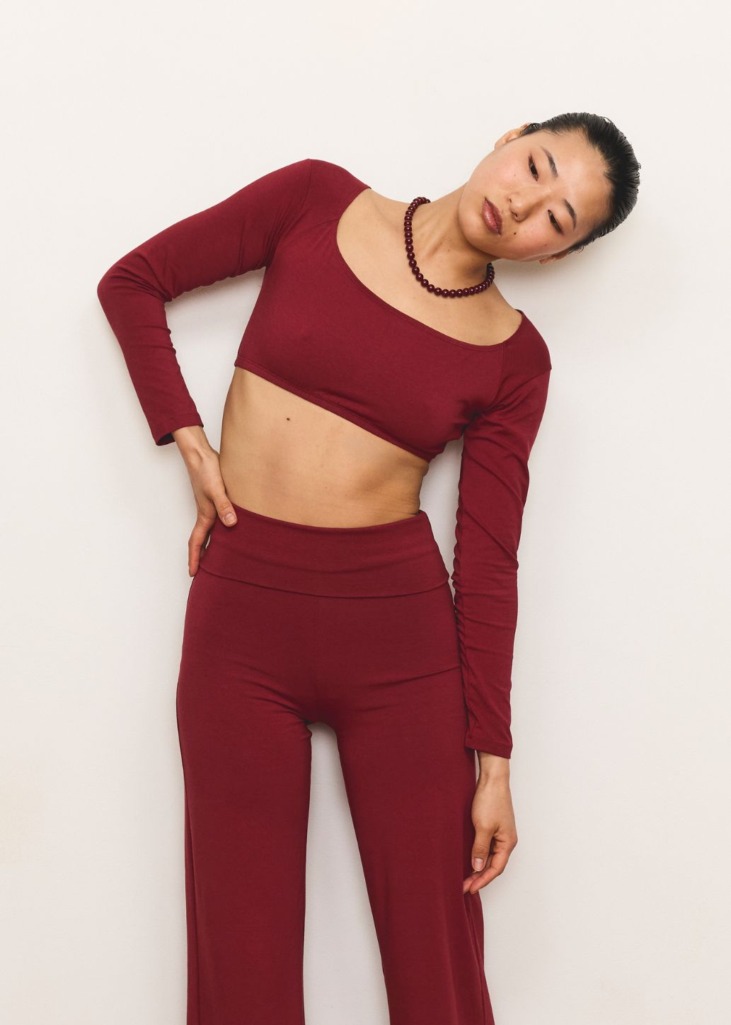 Long Sleeve Crop - Cherry - Organic Cotton/Bamboo