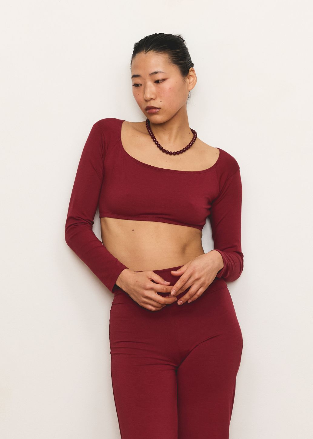 Long Sleeve Crop - Cherry - Organic Cotton/Bamboo
