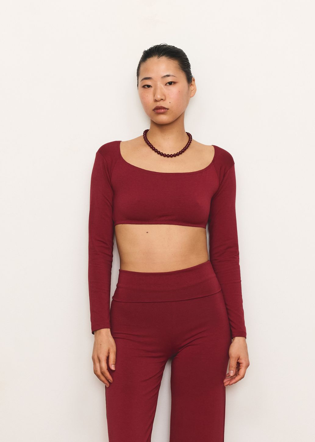 Long Sleeve Crop - Cherry - Organic Cotton/Bamboo