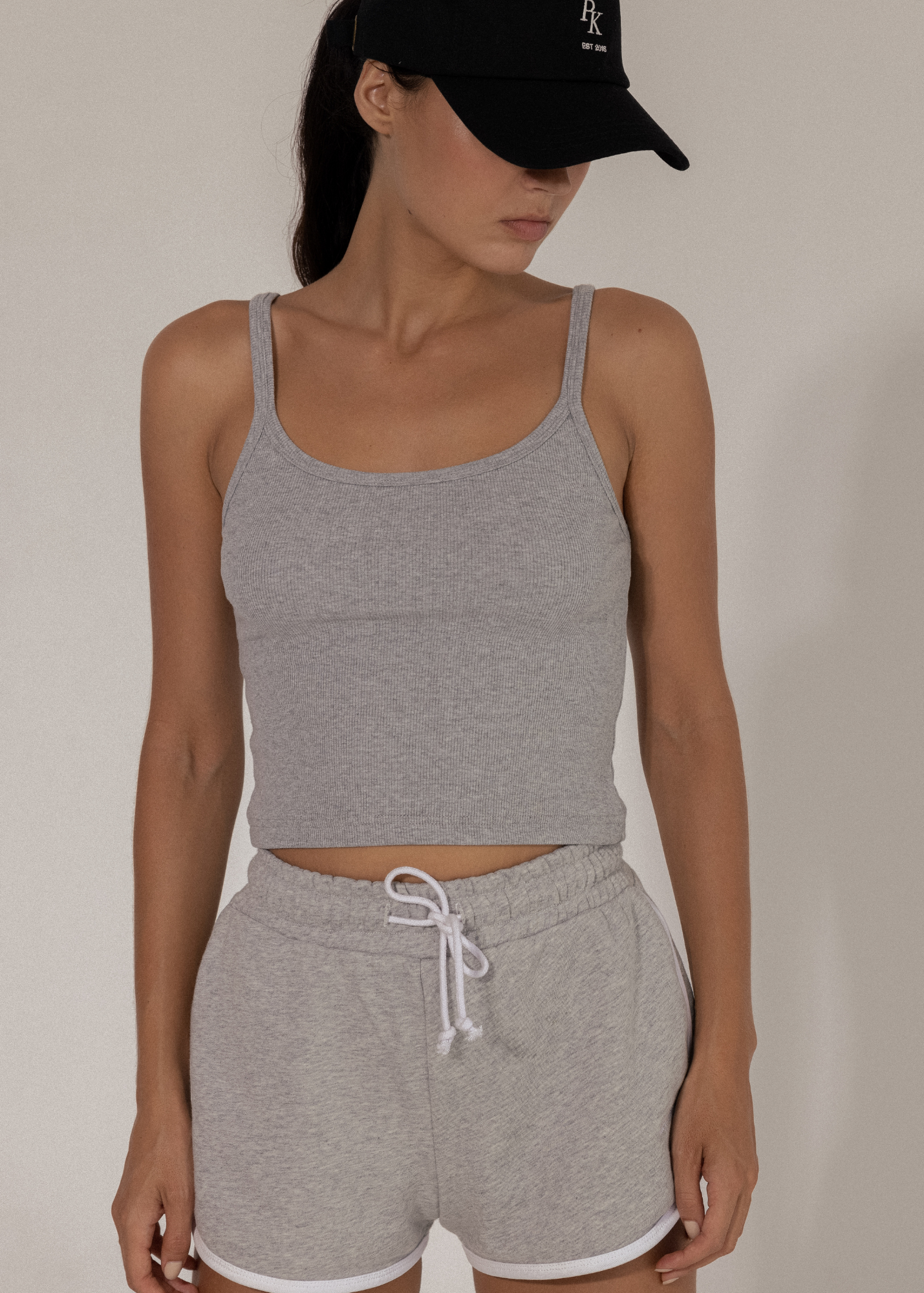 Pinky Ribbed Organic Singlet - Grey Marle