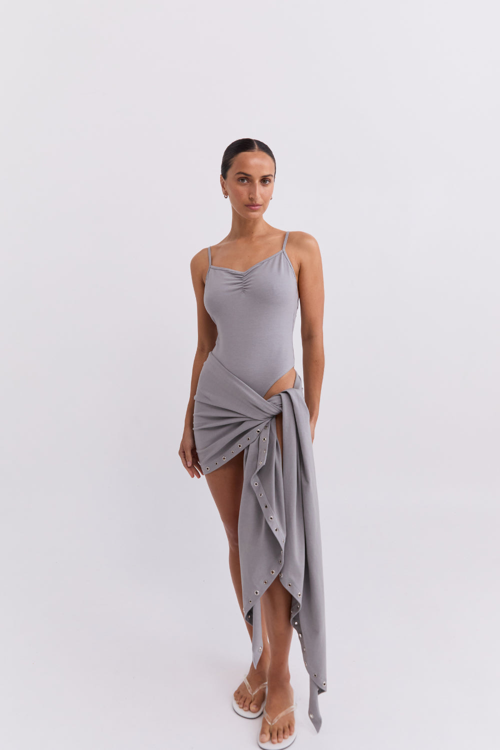Eyelet Wrap Skirt - Pebble Grey