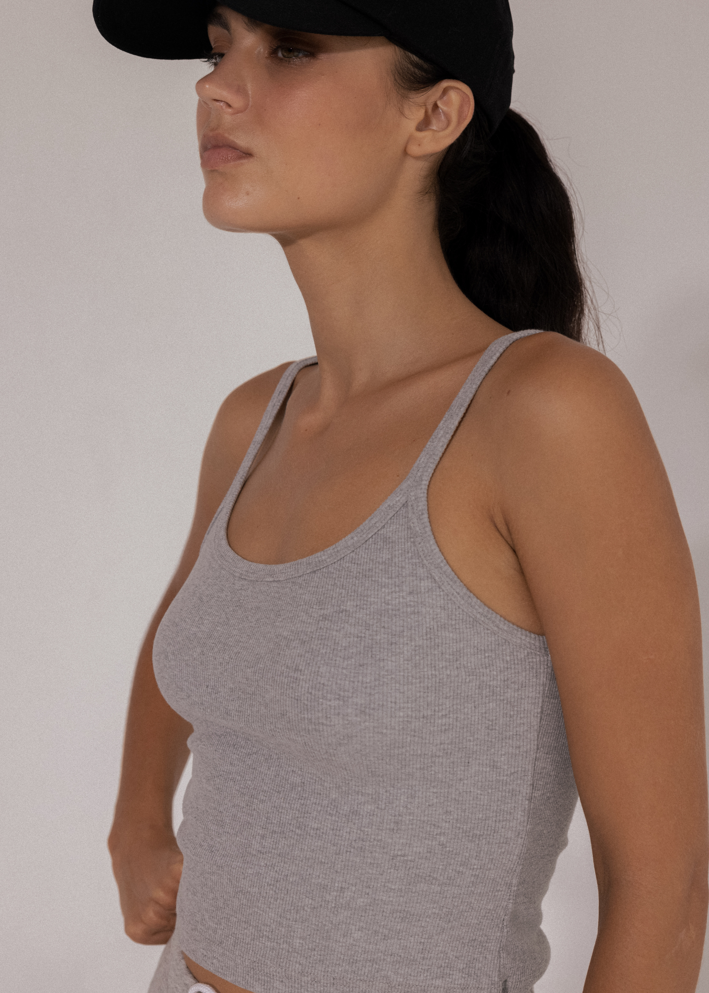 Pinky Ribbed Organic Singlet - Grey Marle