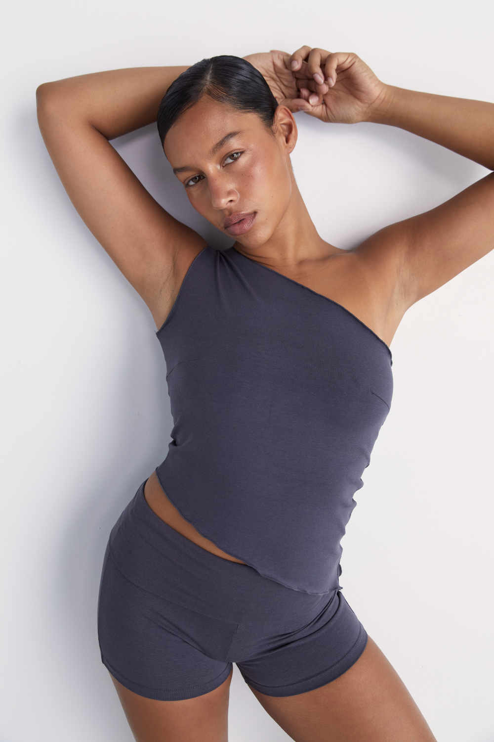 One Shoulder Asym Hem Tank - Slate