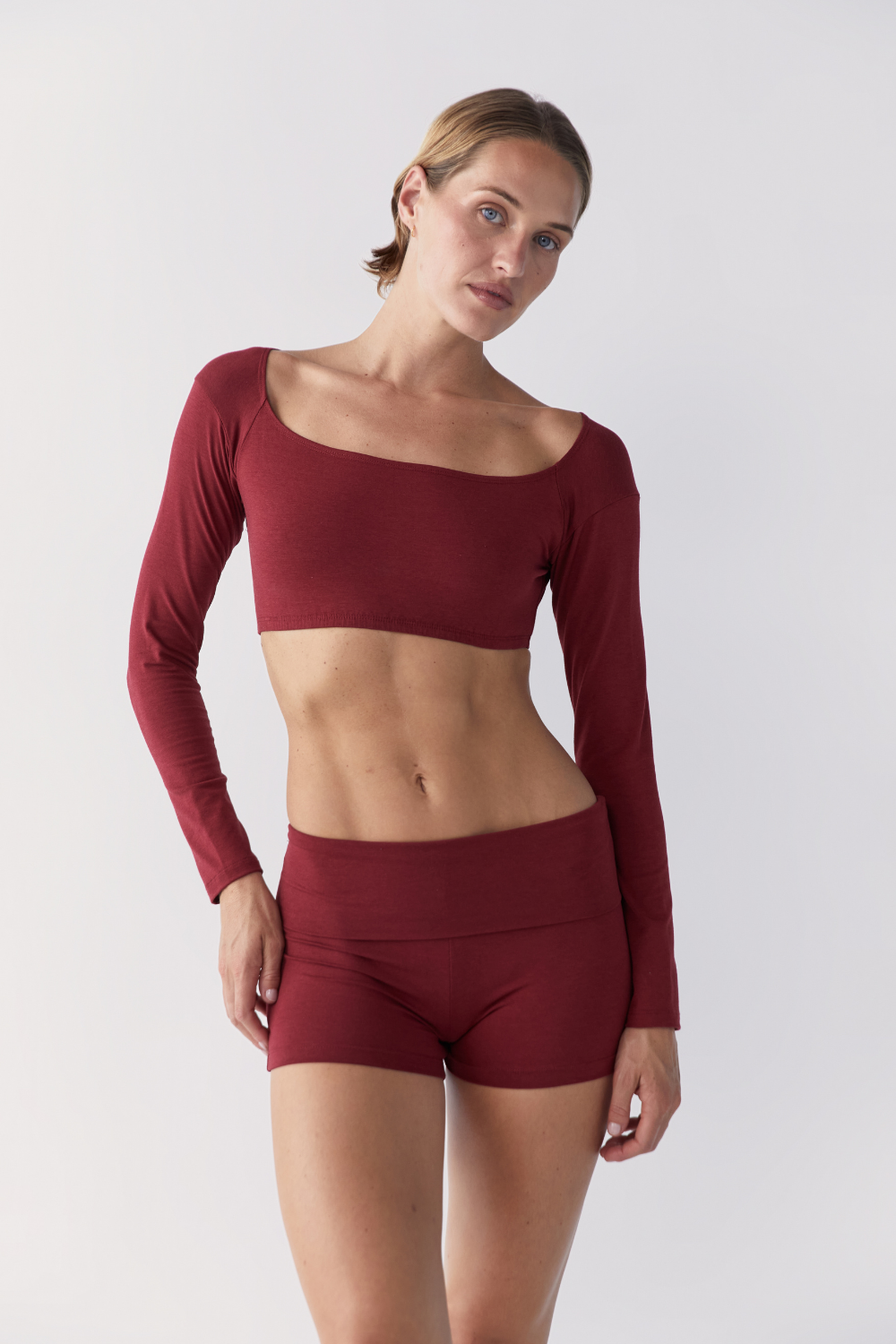 The Fold Over Mini Short - Cherry - Organic Cotton/Bamboo