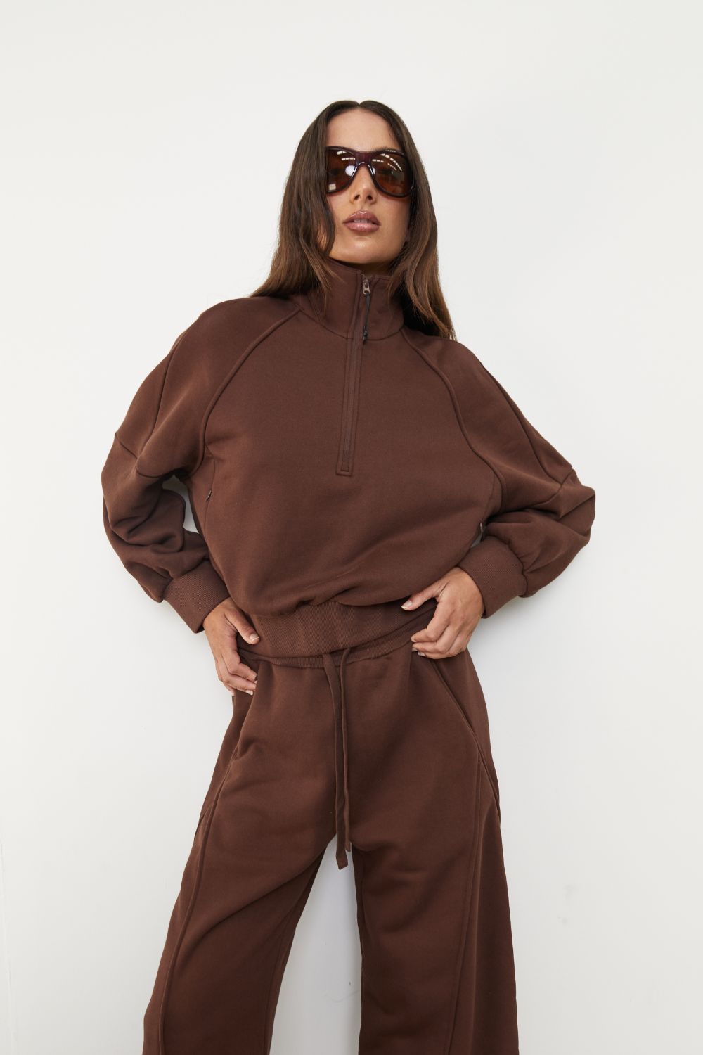 Quarter Zip Fleece Sweater - Dark Chocolate