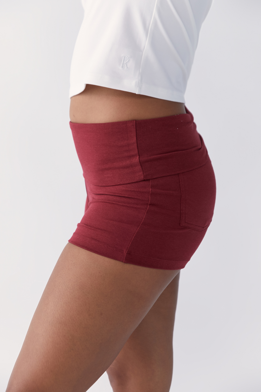 The Fold Over Mini Short - Cherry - Organic Cotton/Bamboo