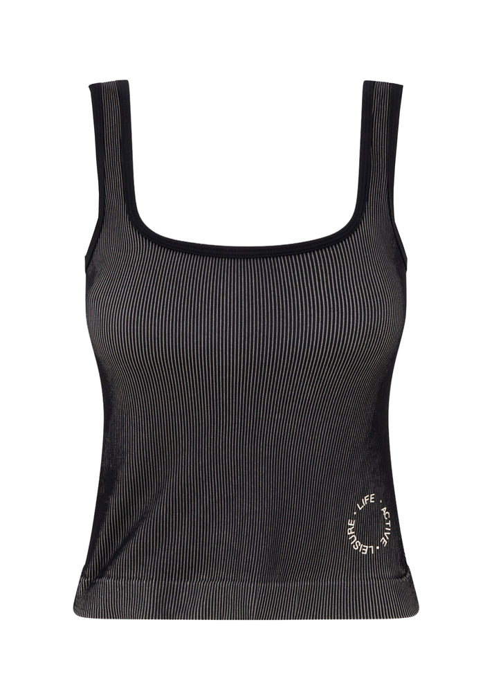 
                  
                    Load image into Gallery viewer, Fine Ribbed Scoop Neck Tank - Black/Beige
                  
                