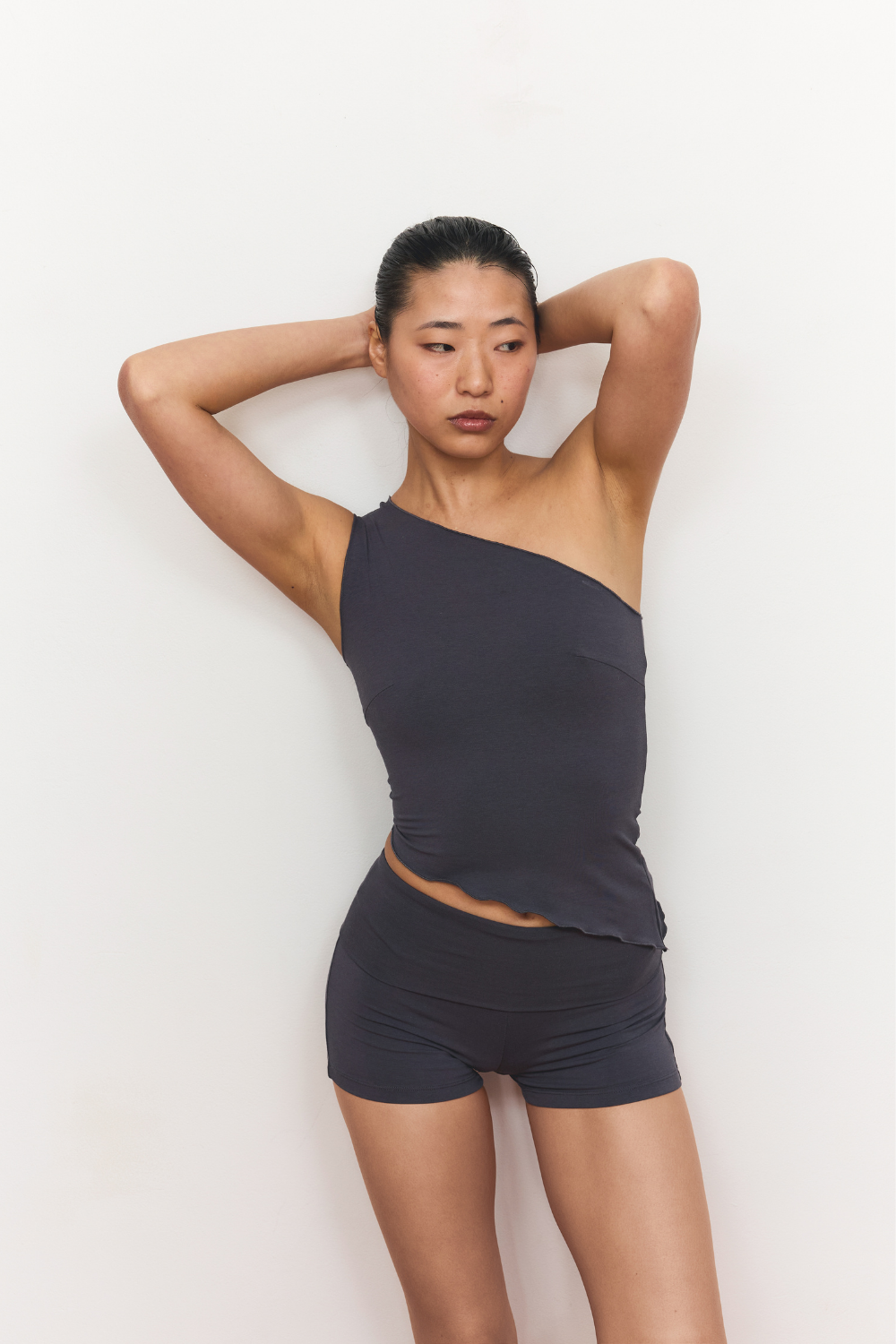 One Shoulder Asym Hem Tank - Slate