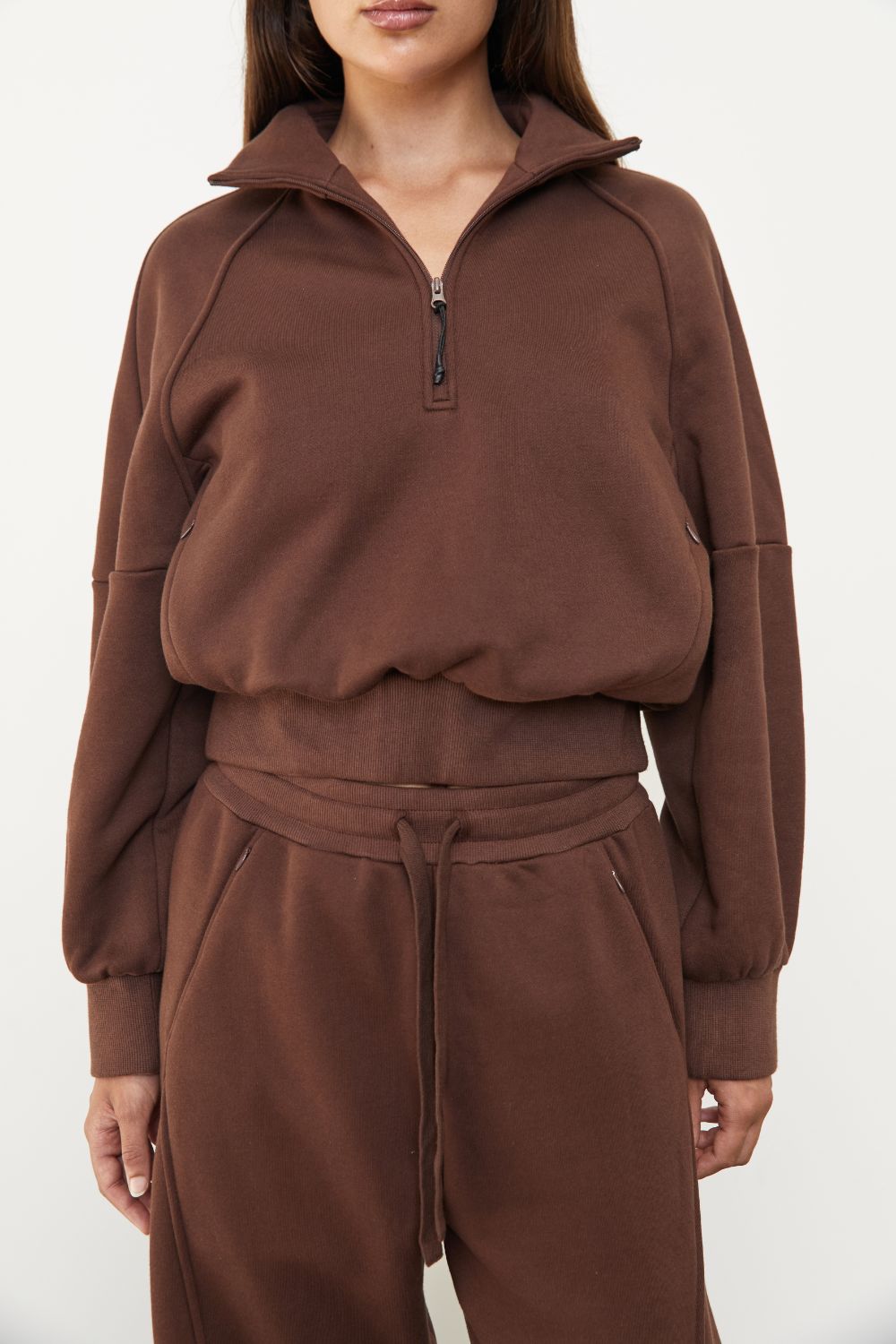 Quarter Zip Fleece Sweater - Dark Chocolate
