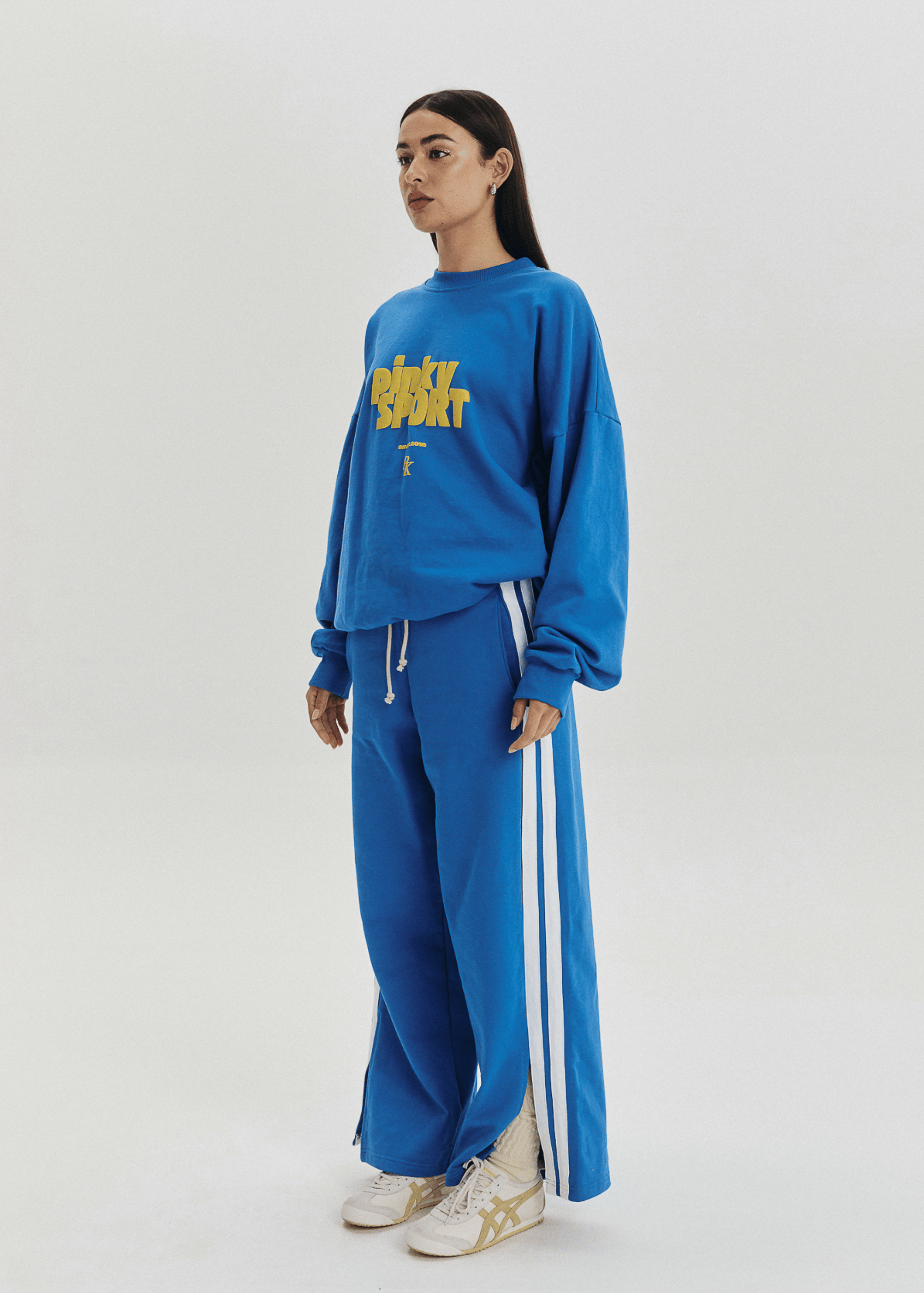 SweatPants - Wide Leg Trackpant - Sapphire/White Stripe