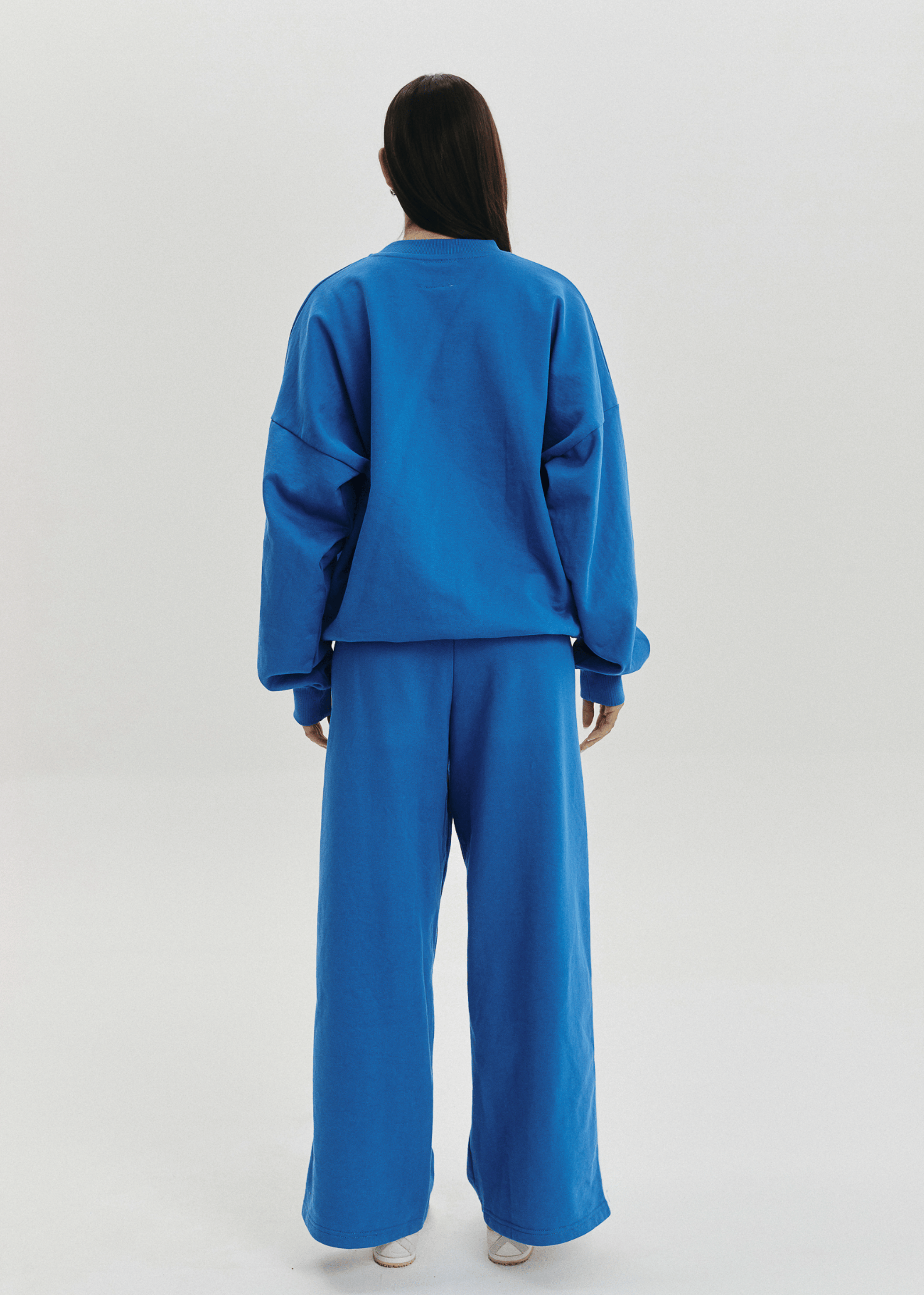 SweatPants - Wide Leg Trackpant - Sapphire/White Stripe