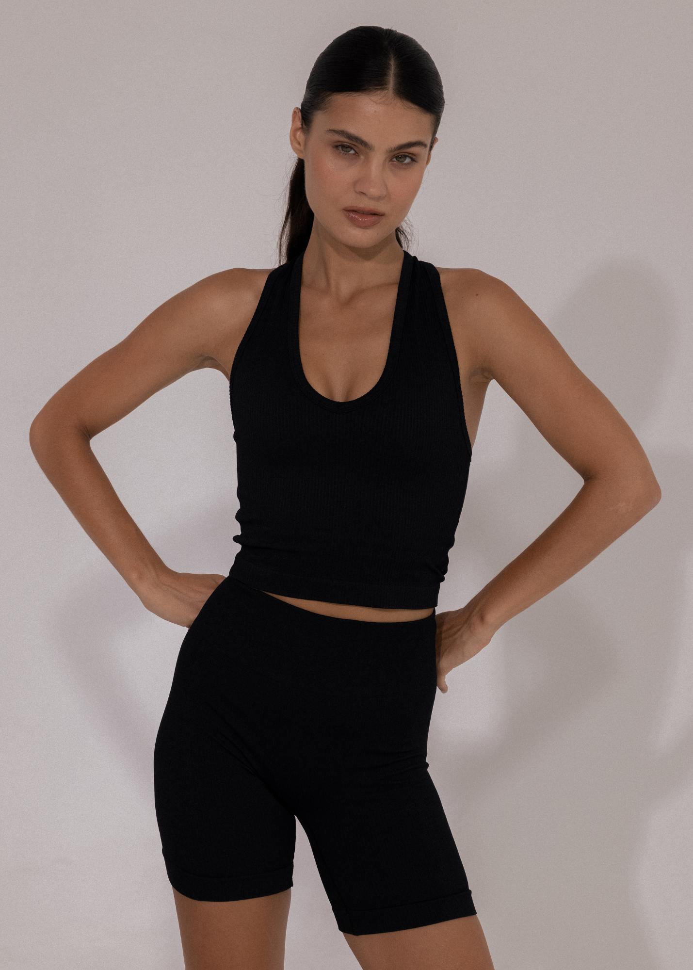 V-Neck Cropped Tank - Onyx Black