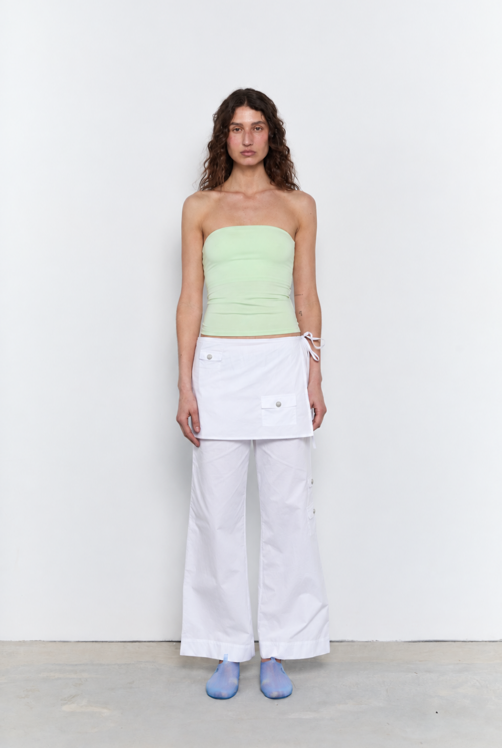 Wide Leg Pant With Skirt - White