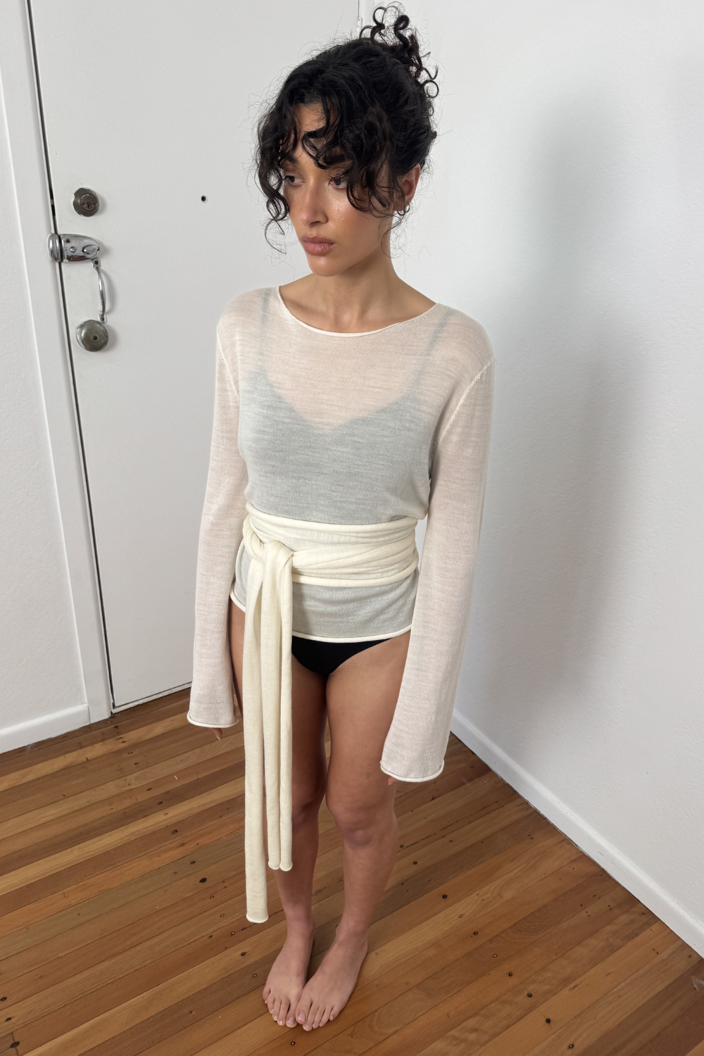 Light Weight Knit and Scarf - Cream